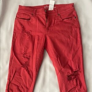 Women's Red Distressed Jeans